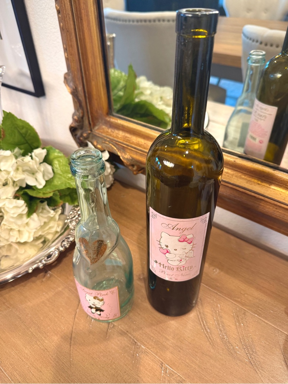 2007 Hello Kitty Angel Sweet Pink Empty Wine Bottle Set Sanrio